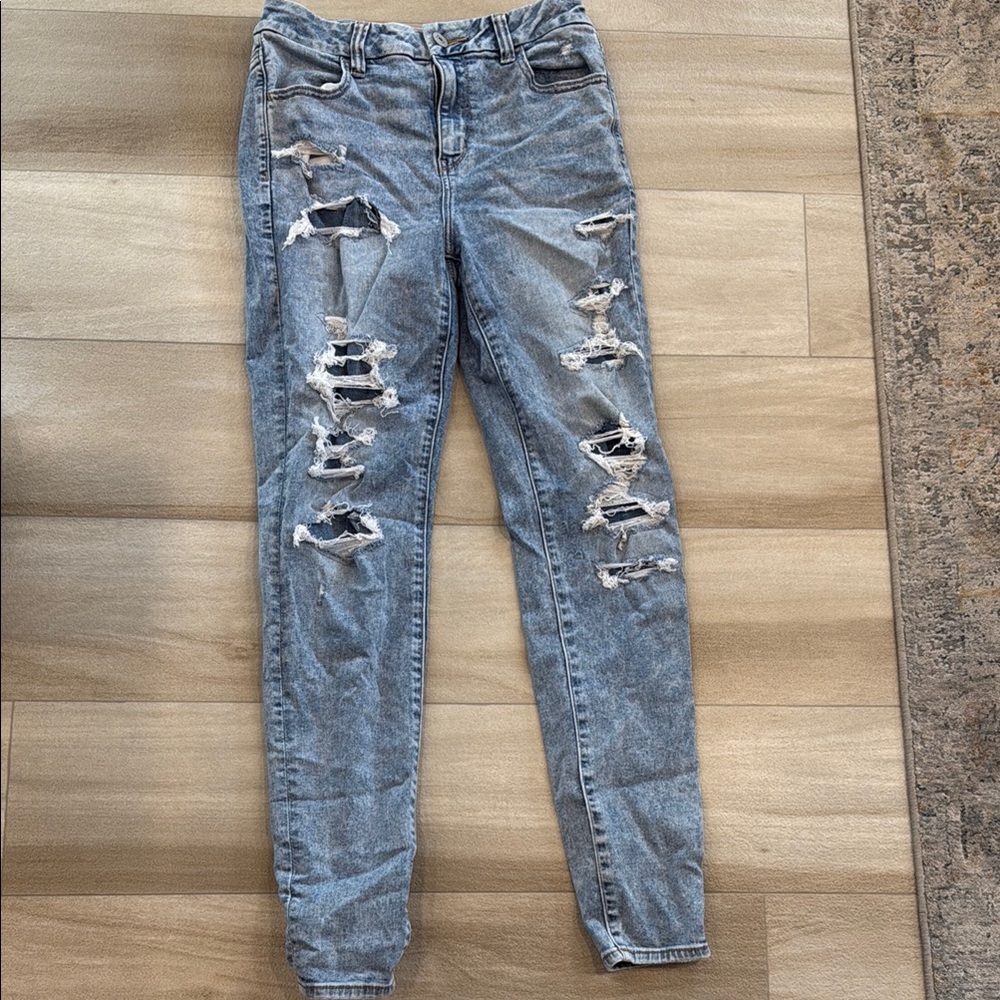American Eagle Outfitters Blue Skinny Denim with Distressed Details